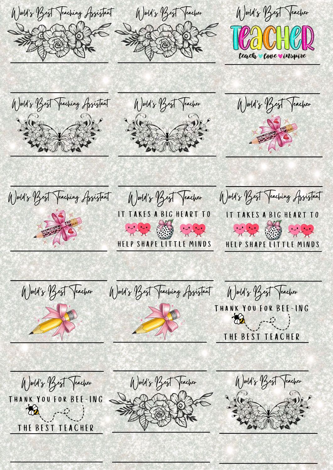 Teacher Decals Ready To Personalise A3 UVDTF - DTF or SUB