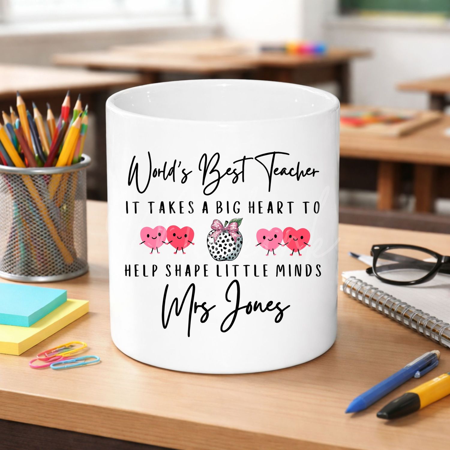 Worlds Best Teacher Big Heart UVDTF or DTF Decal