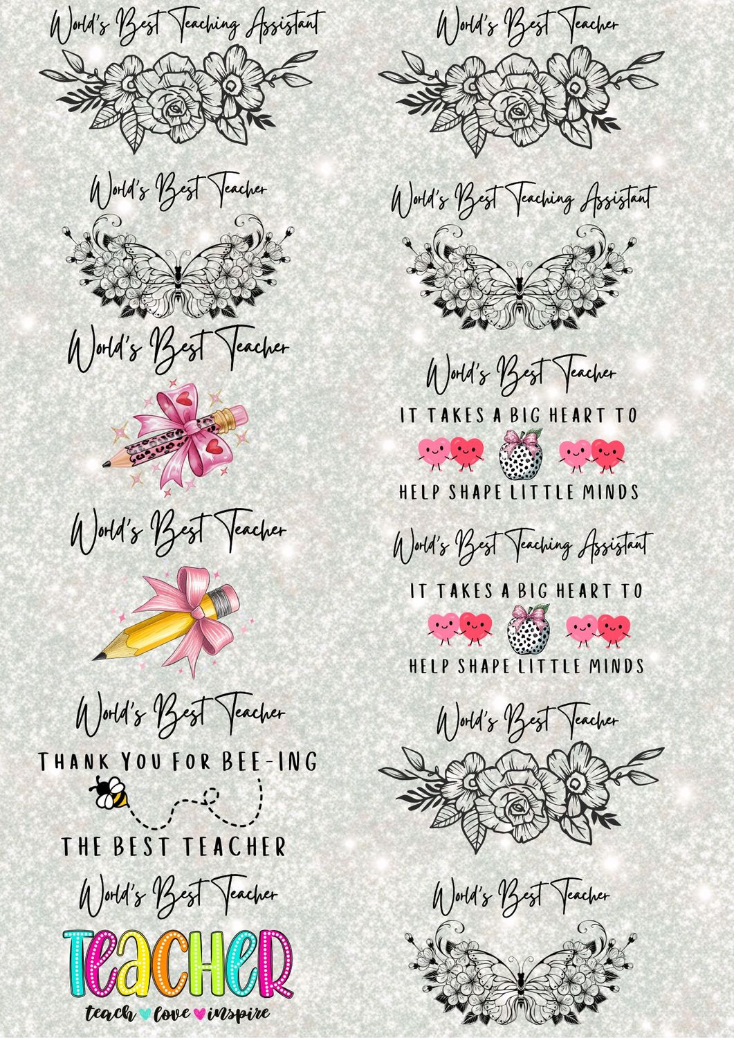 Teacher Decals A3 UVDTF - DTF or SUB