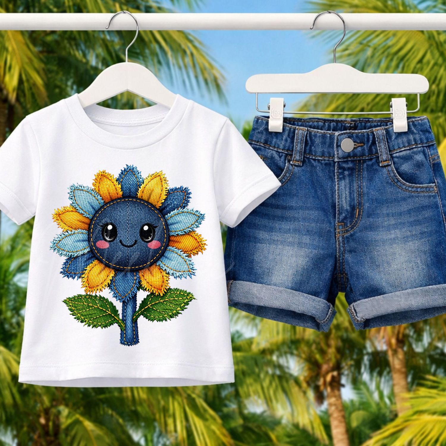 Sun Flower 4 Denim Effect DTF or UVDTF Decal