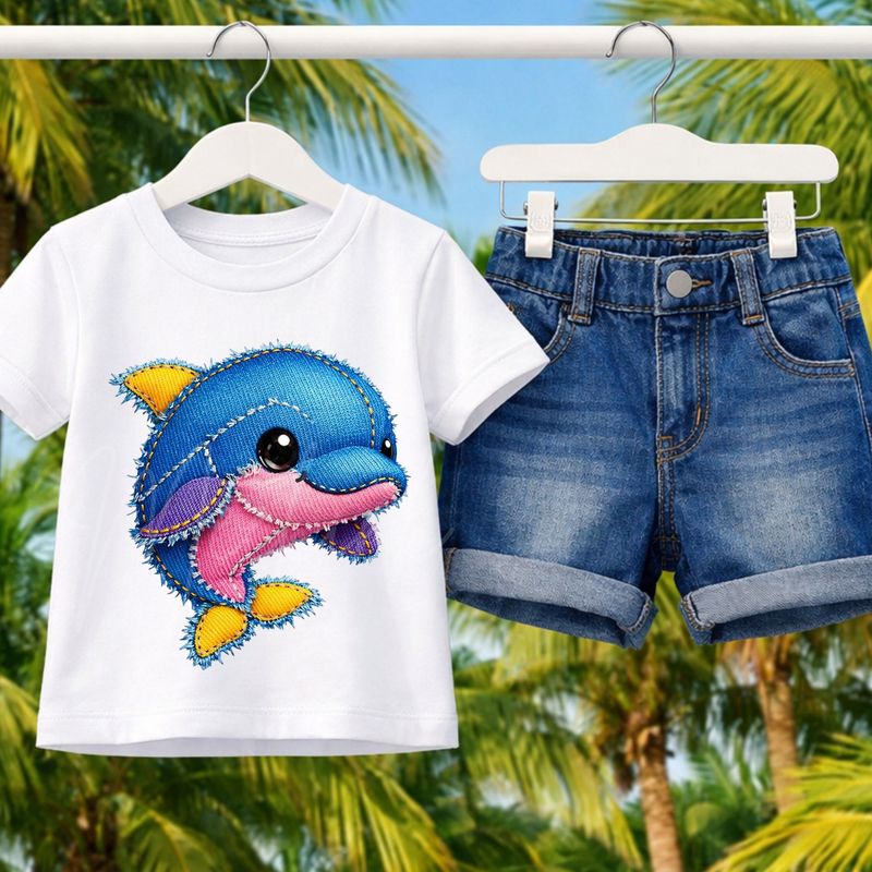 Dolphin 2 Denim Effect DTF or UVDTF Decal