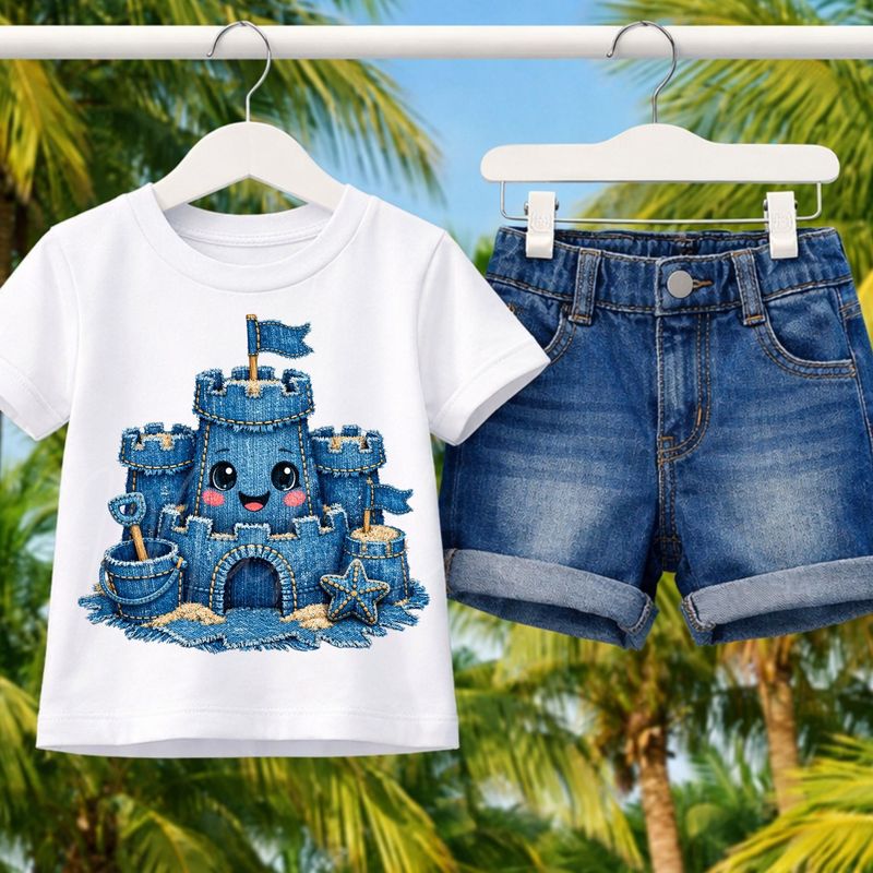 Sand Castle 3 Denim Effect DTF or UVDTF Decal