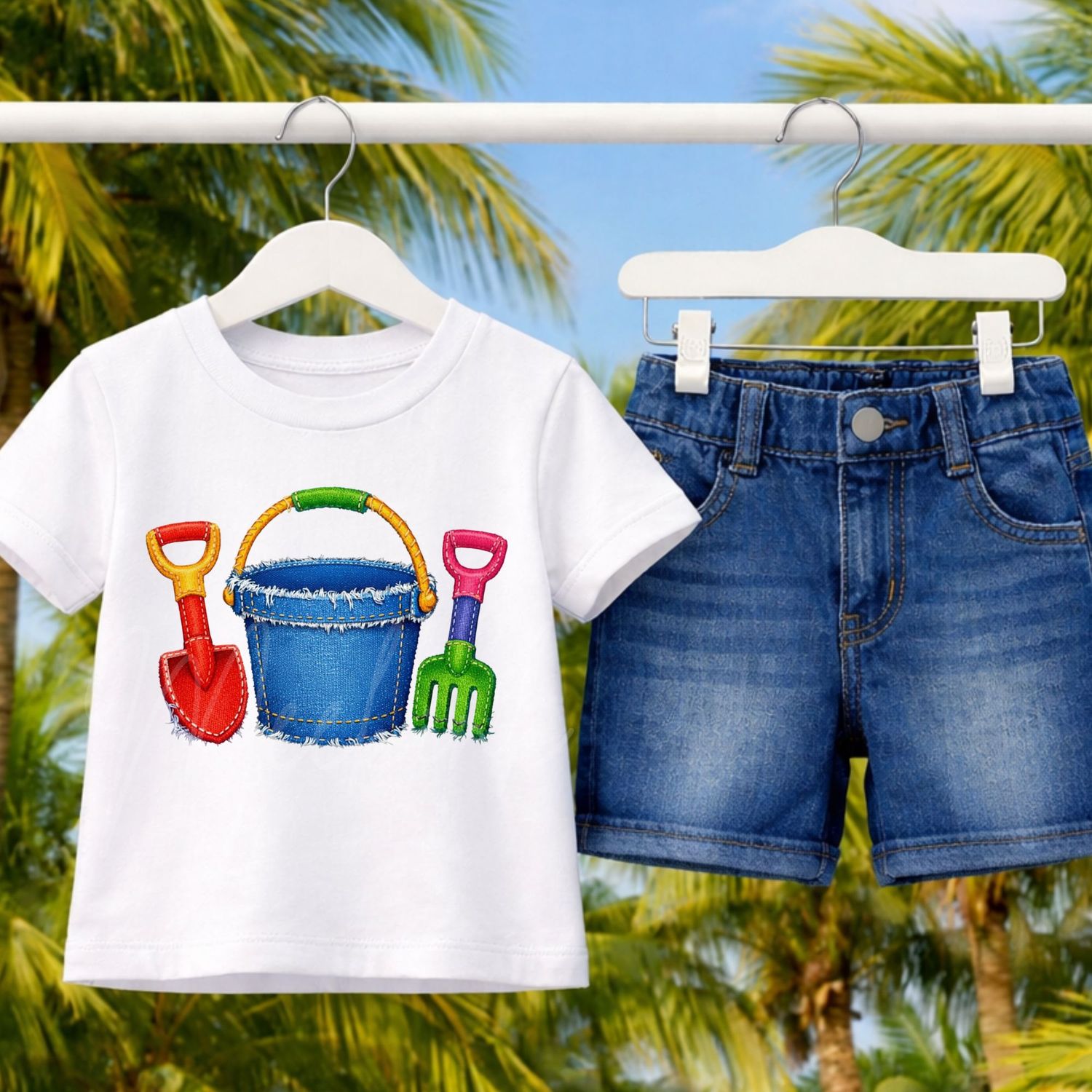 Bucket &amp; Spade 2 Denim Effect DTF or UVDTF Decal