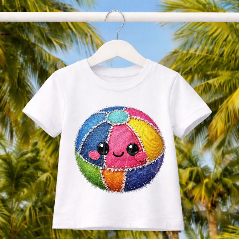 Beach Ball Cute Face Denim Effect DTF or UVDTF Decal
