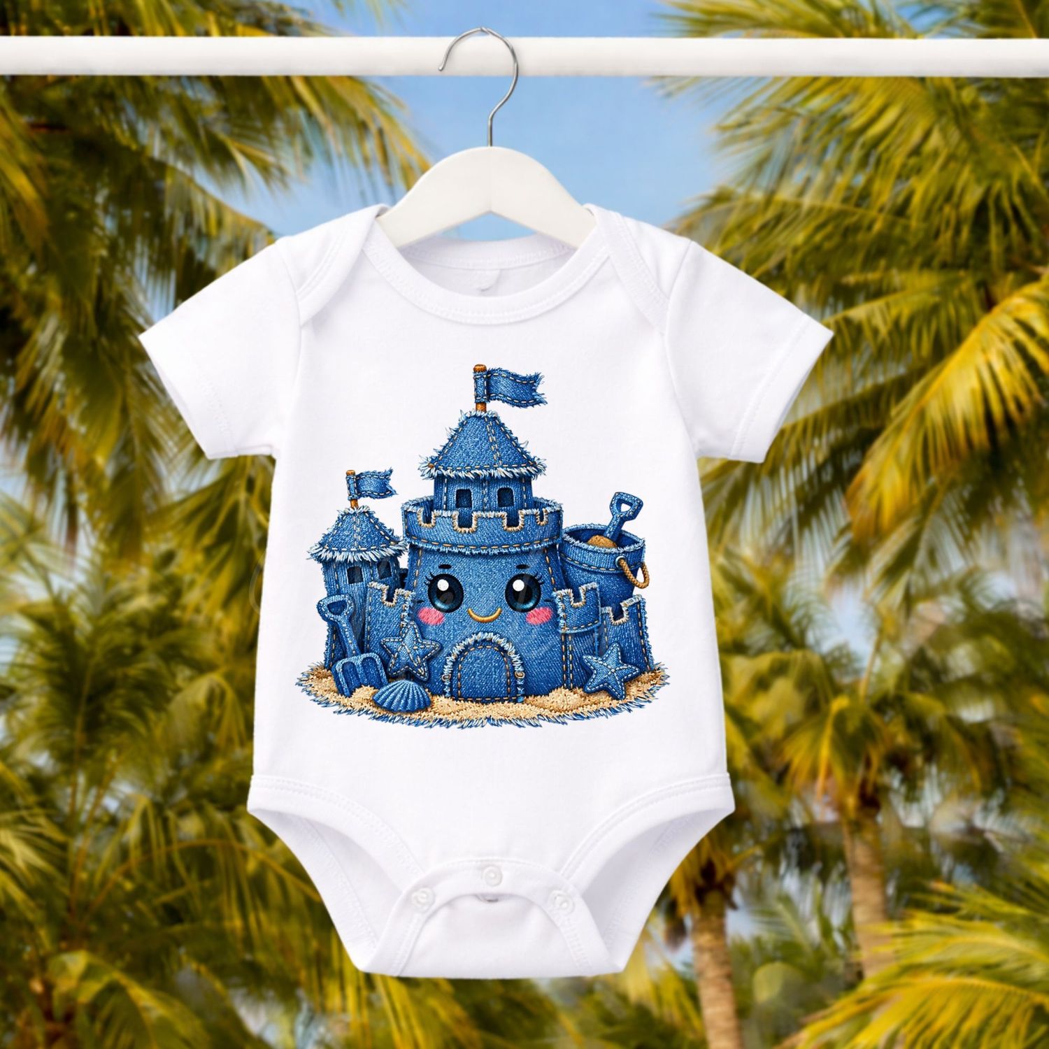 Sand Castle 2 Denim Effect DTF or UVDTF Decal