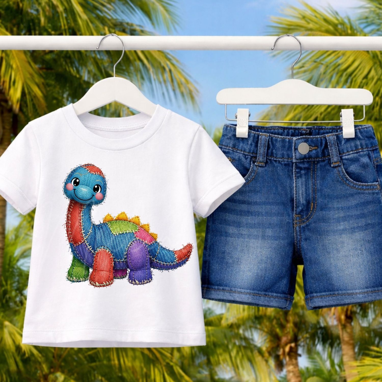 Colourful Dino Denim Effect DTF or UVDTF Decal