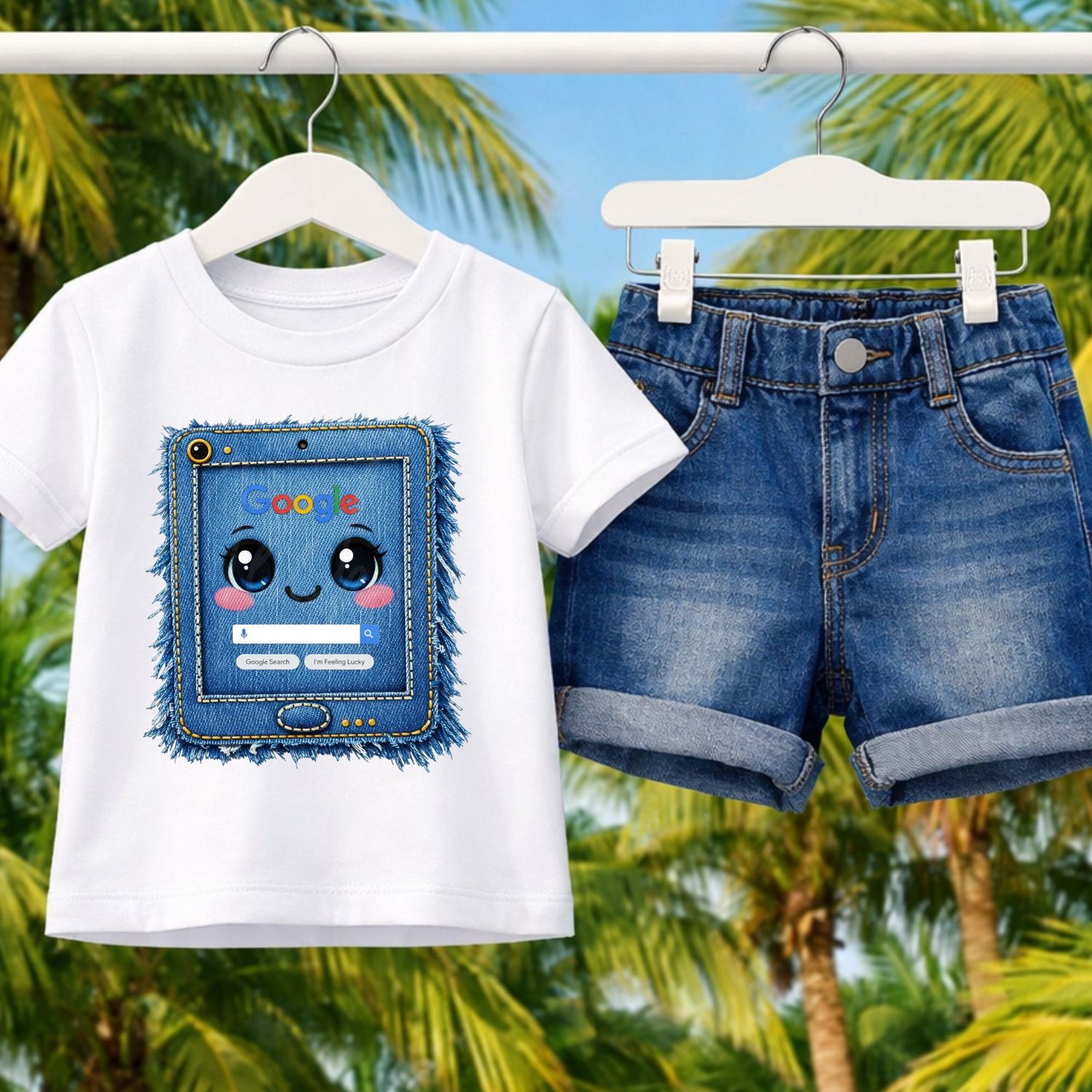 Cute Face Tech 2 Denim Effect DTF or UVDTF Decal