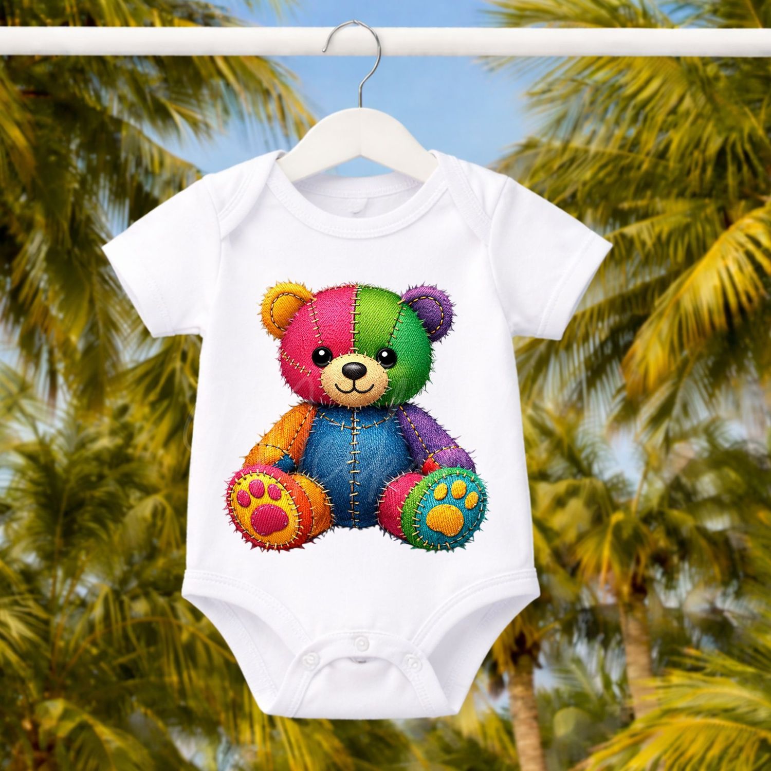 Colourful Bear Denim Effect DTF or UVDTF Decal