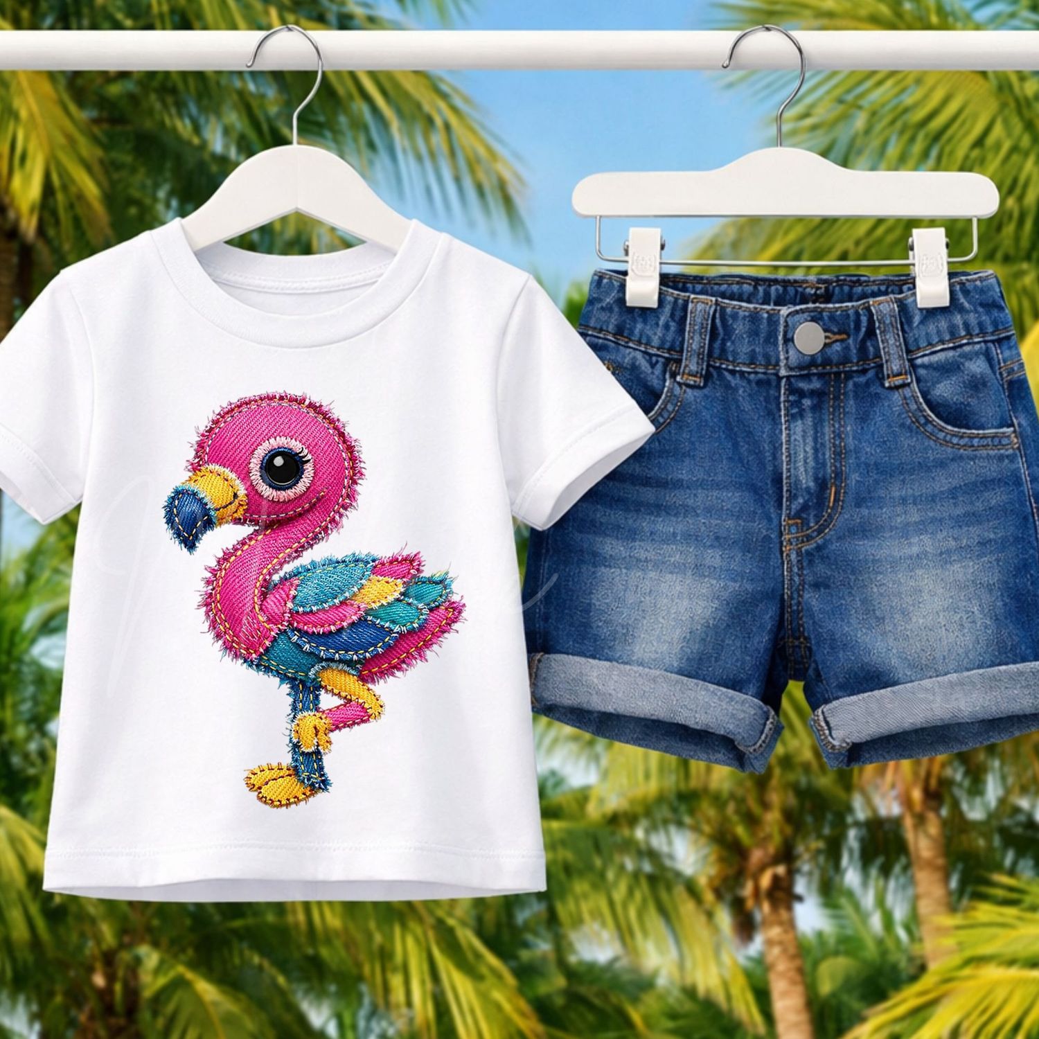 Flamingo 2 Denim Effect DTF or UVDTF Decal