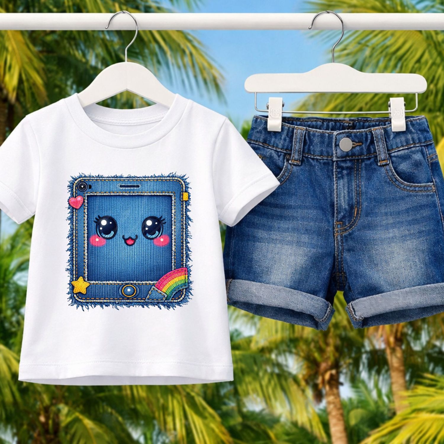 Cute Face Tech 4 Denim Effect DTF or UVDTF Decal