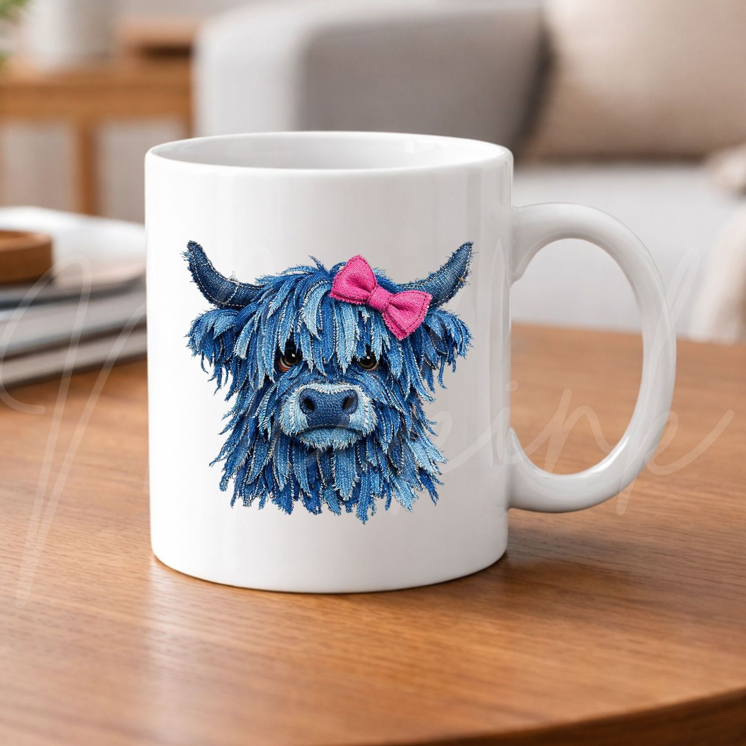 Denim Effect Highland 2 Cow 8cm UVDTF Decal