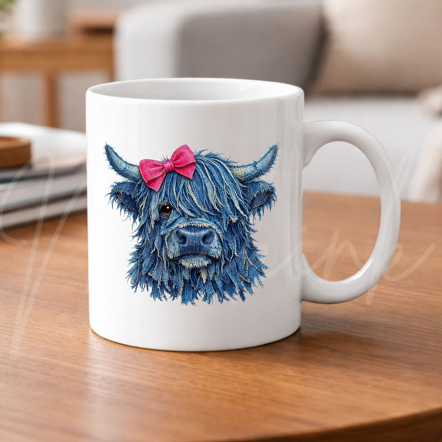Denim Effect Highland Cow 8cm UVDTF Decal