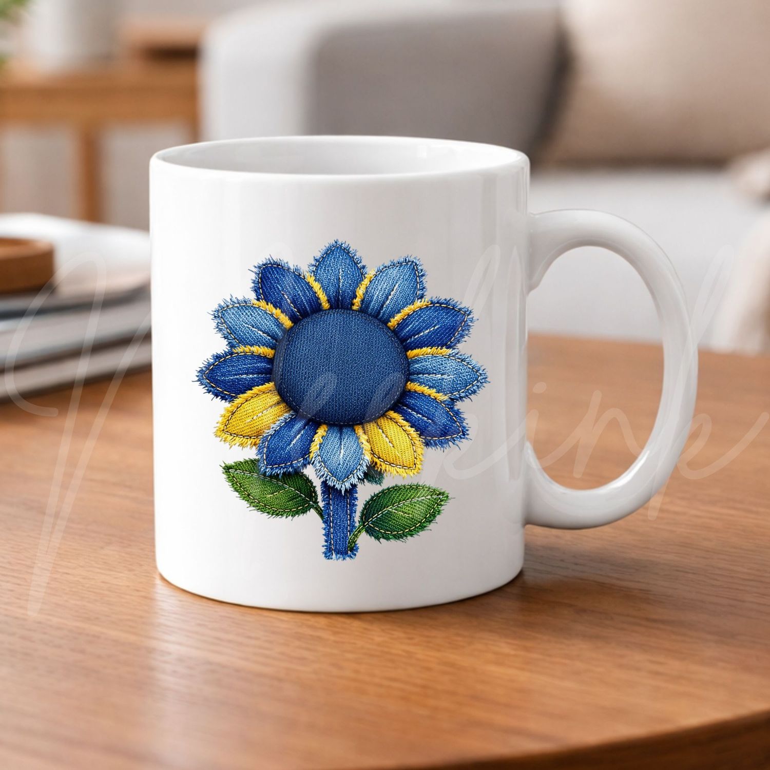 Denim Sun Flower 8cm UVDTF Decal