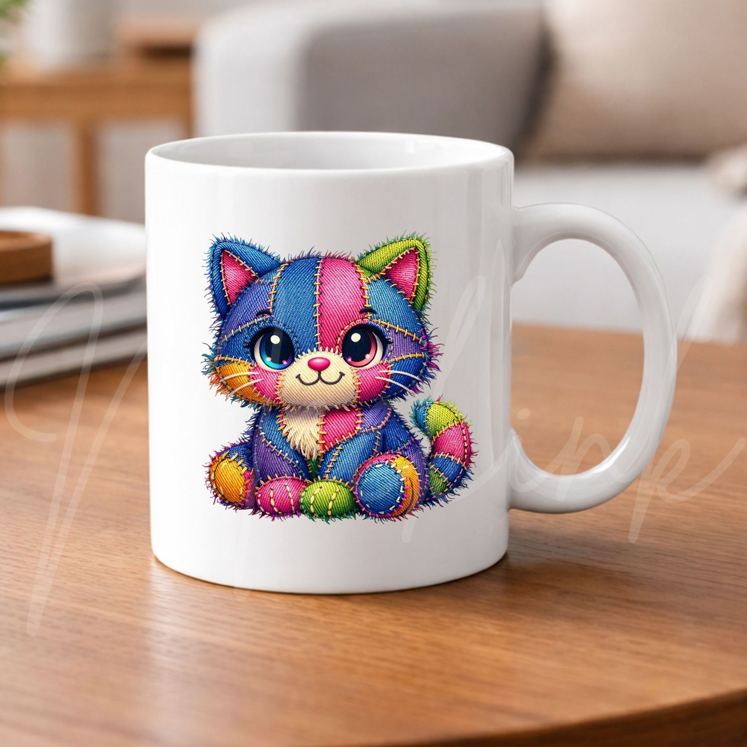 Denim Effect Cat 8cm UVDTF Decal