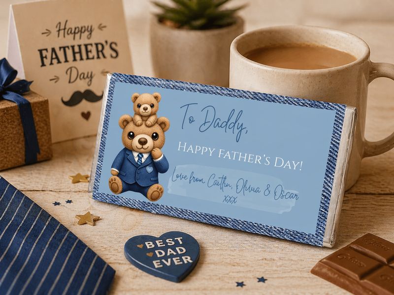 Personalised Teddy Bear Father's Day Chocolate Bar Wrapper