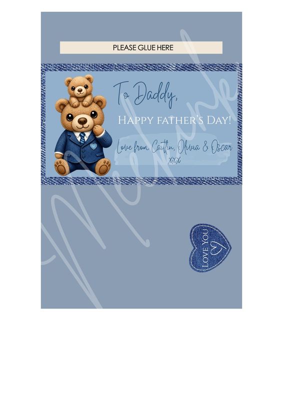 Personalised Teddy Bear Father's Day Chocolate Bar Wrapper