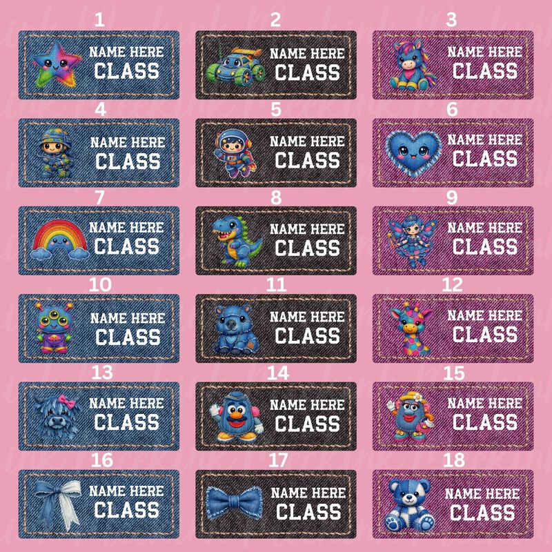 x30 DTF School Name Tag Decals Denim Effect