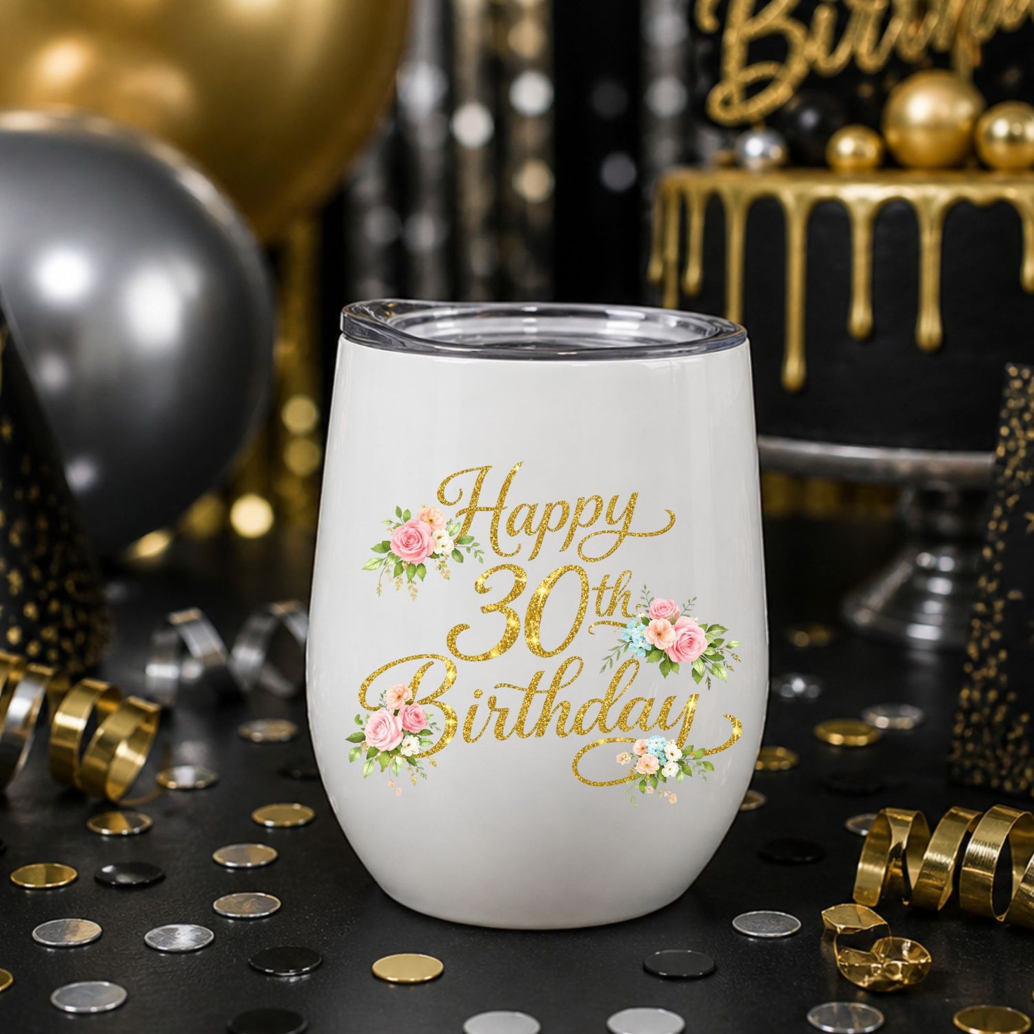 Gold Effect Floral Birthday Age Milestones 16th-100th DTF or UVDTF Decal