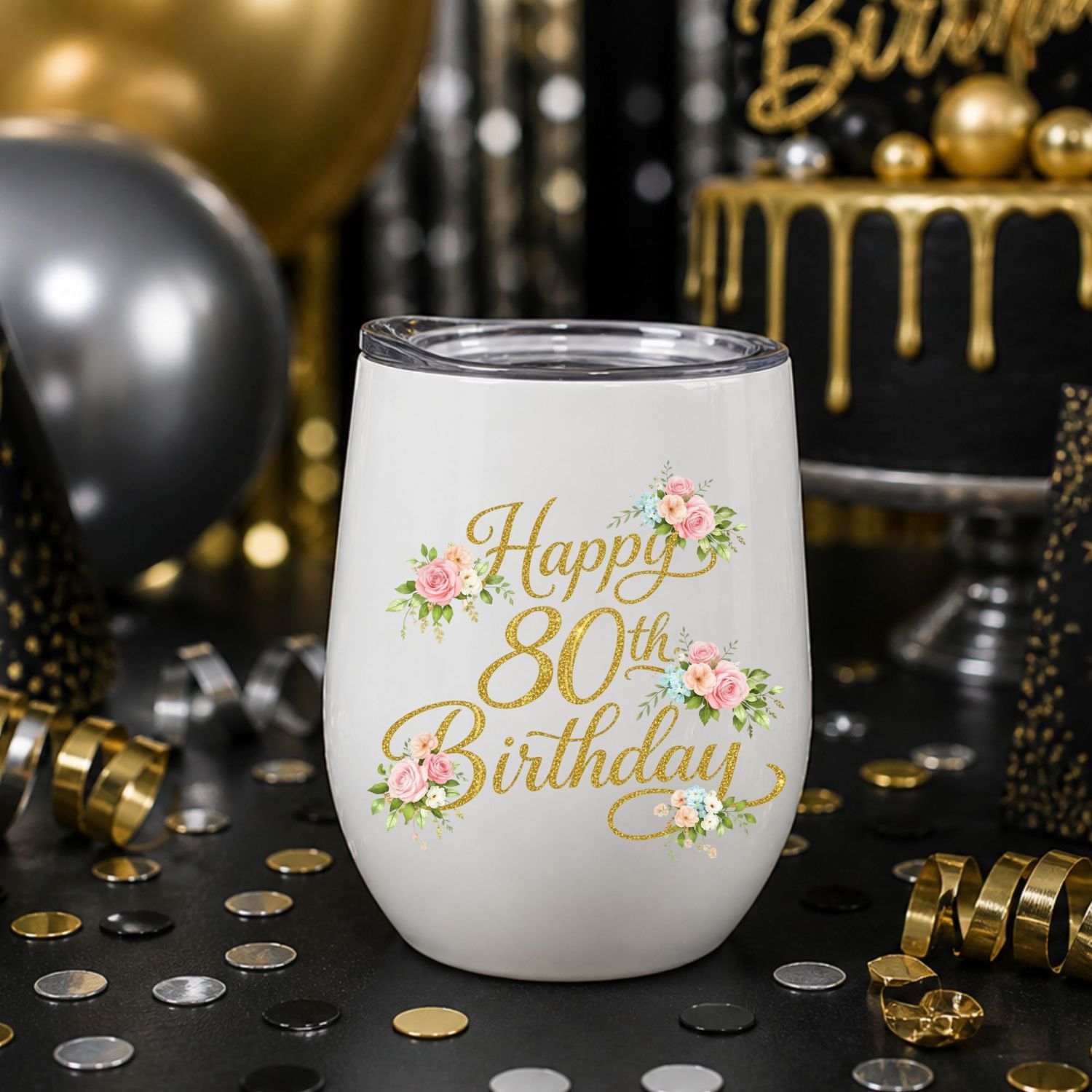 Gold Effect Floral Birthday Age Milestones 16th-100th DTF or UVDTF Decal