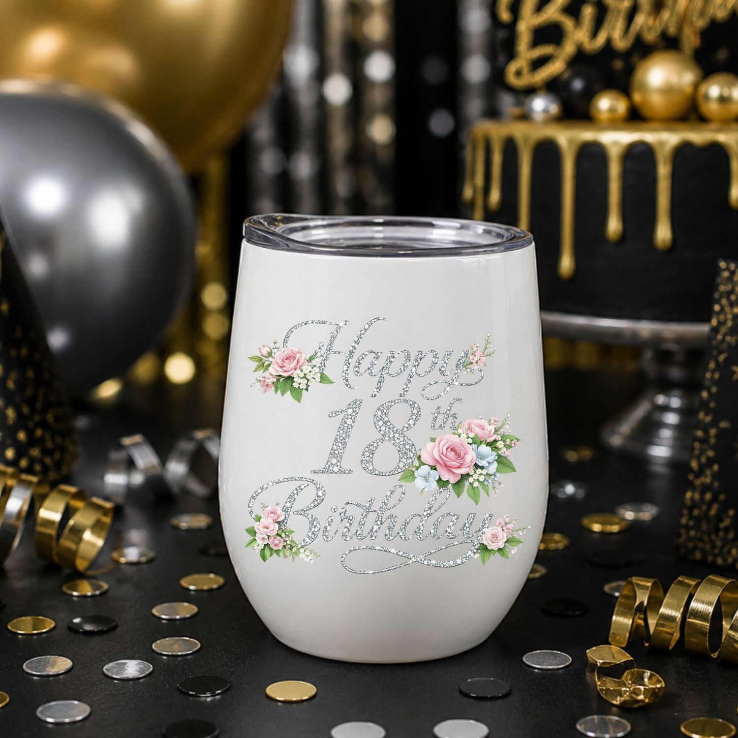 Silver Effect Floral Birthday Age Milestones 16th-100th DTF or UVDTF Decal