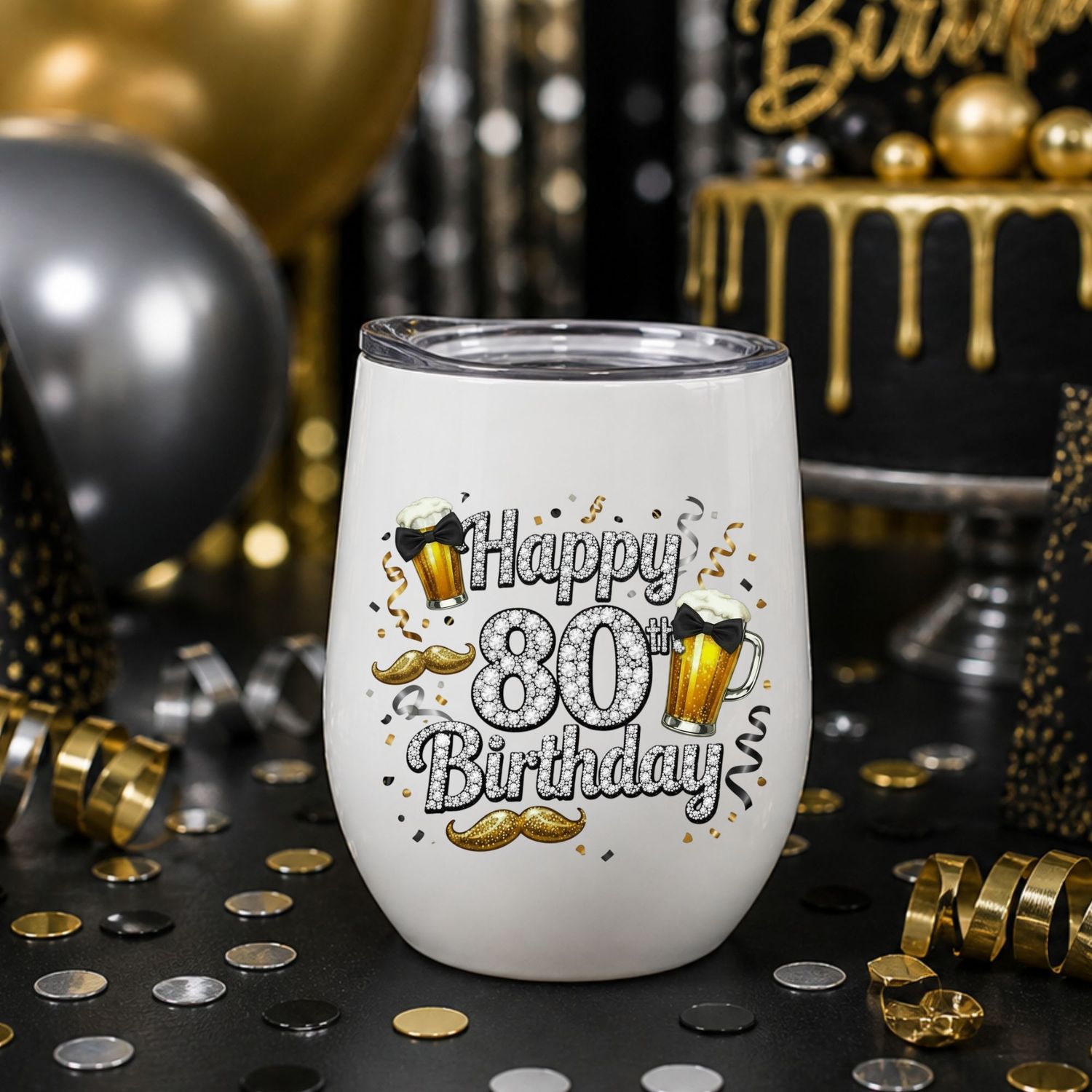 Beer &amp; Dicky Bows Birthday Age Milestones 16th-100th DTF or UVDTF Decal