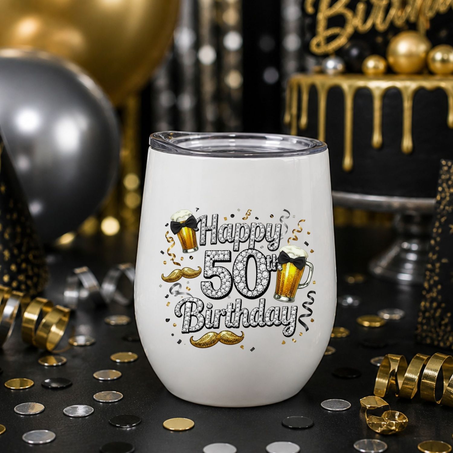 Beer &amp; Dicky Bows Birthday Age Milestones 16th-100th DTF or UVDTF Decal