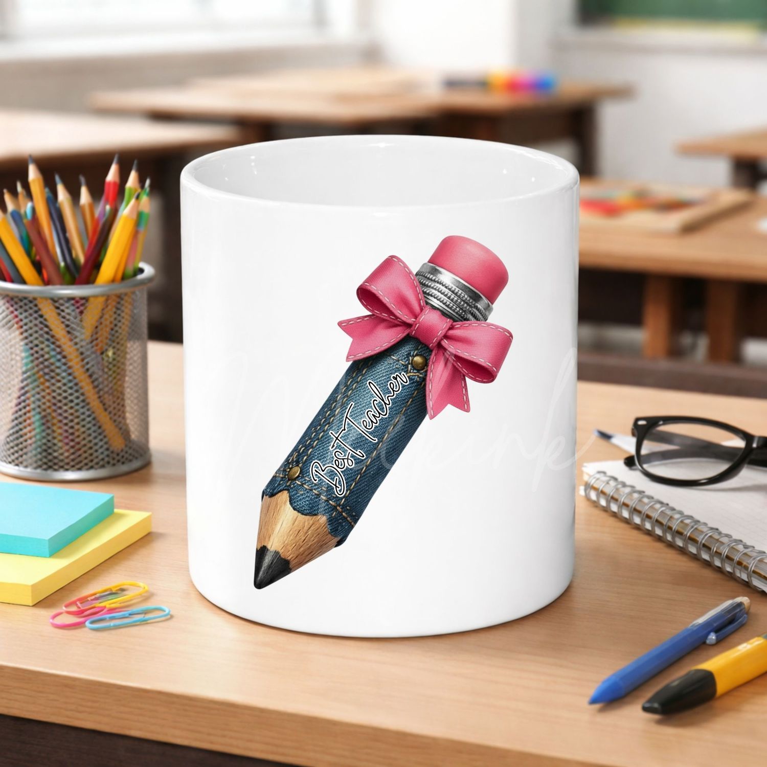 Denim Effect Best Teacher 8cm UVDTF Decal