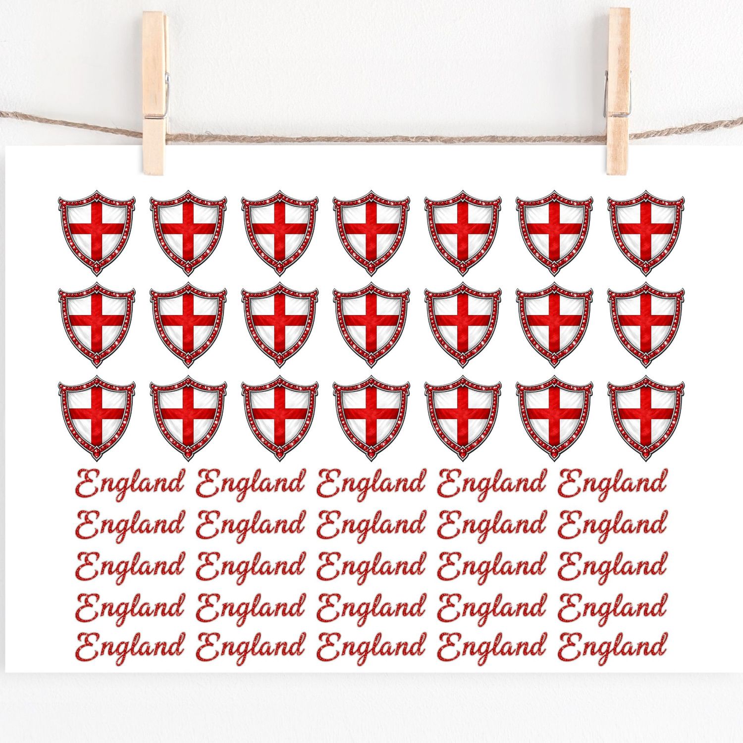 England Crest Hair Bow Sheet With Text A4 Sheet DTF or UVDTF