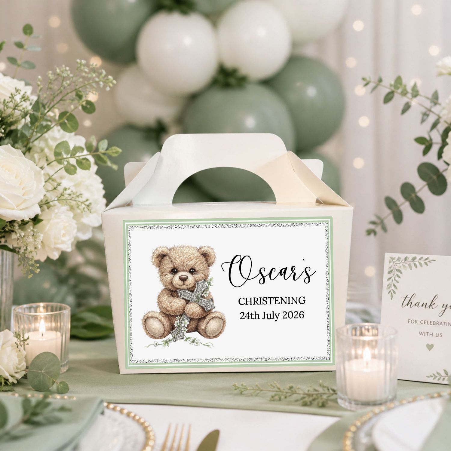 Christening Teddy Party Box Sticker