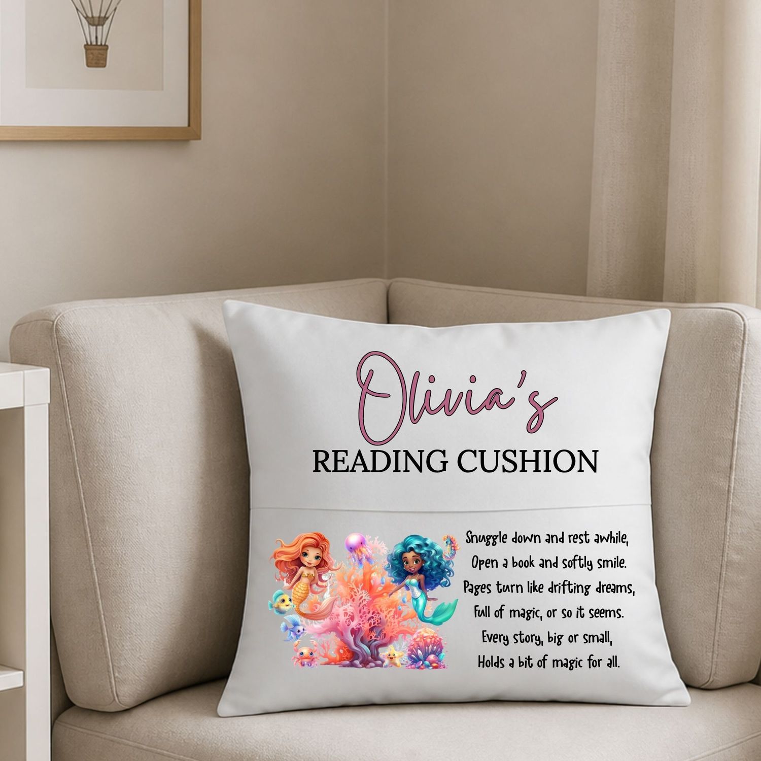 Mermaid Reading Cushion Book DTF