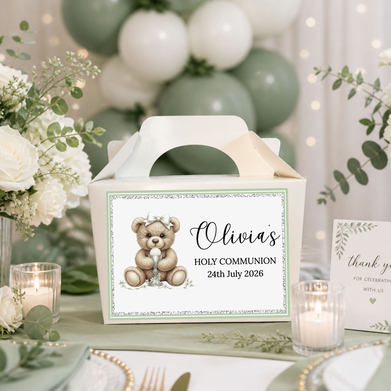 Holy Communion Bow Teddy Party Box Sticker