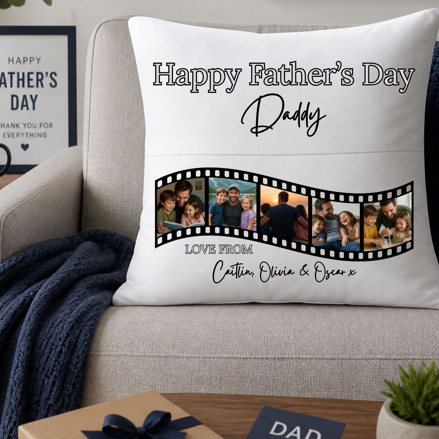 Father's Day Personalised Photo Upload Film Strip Pocket Cushion DTF Decal