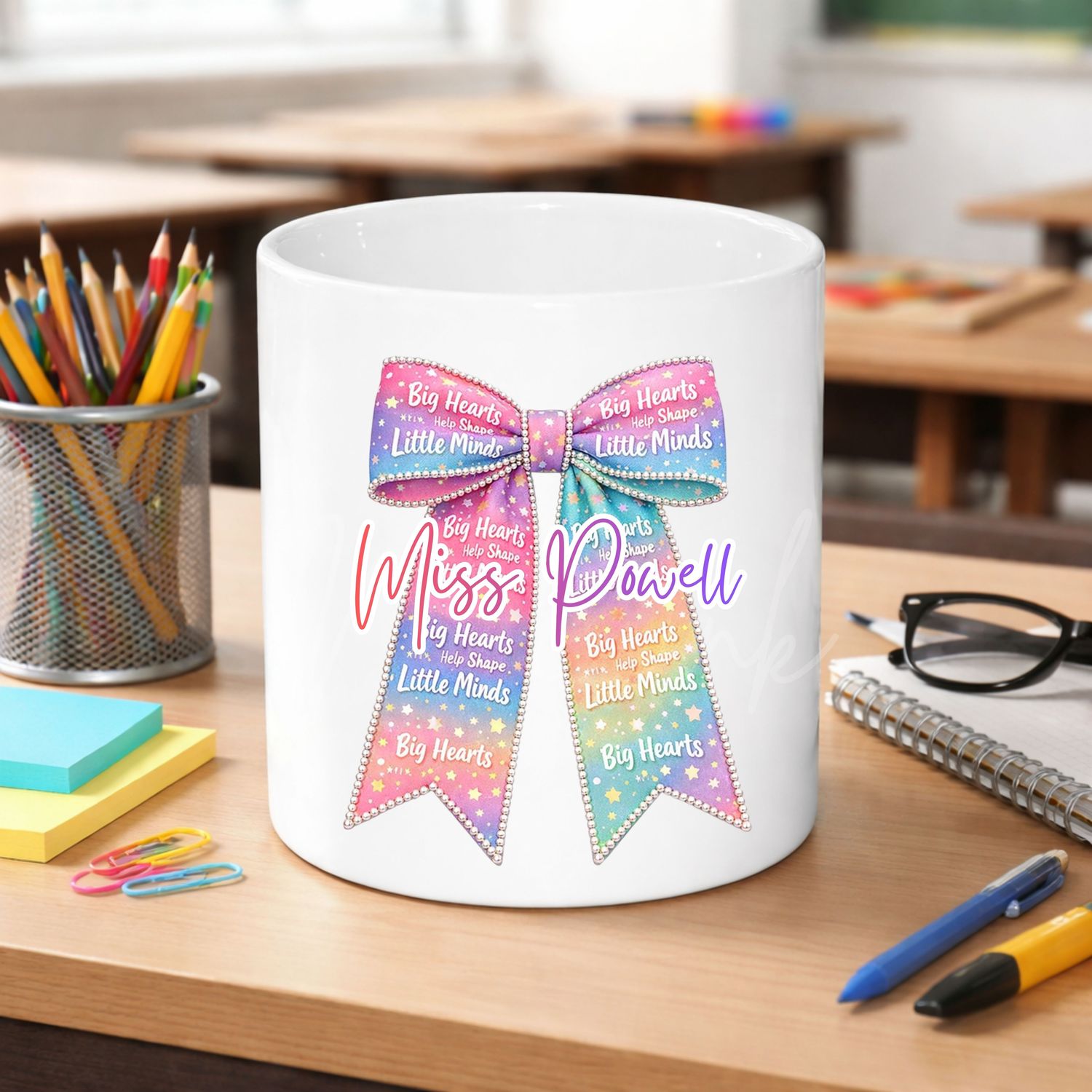 Little Minds Personalised Teacher Bow DTF or UVDTF Decal