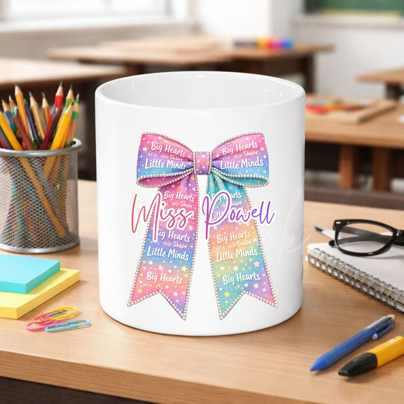 Little Minds Personalised Teacher Bow DTF or UVDTF Decal