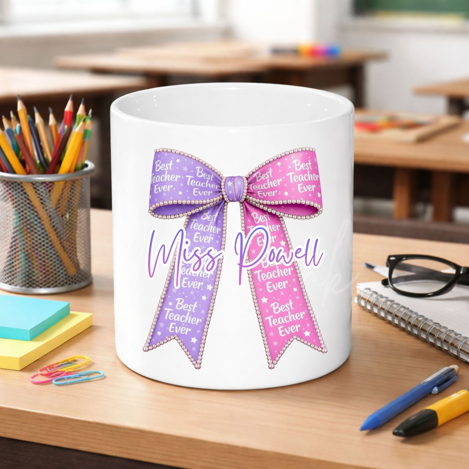 Best Teaching Ever Personalised Teacher Bow DTF or UVDTF Decal