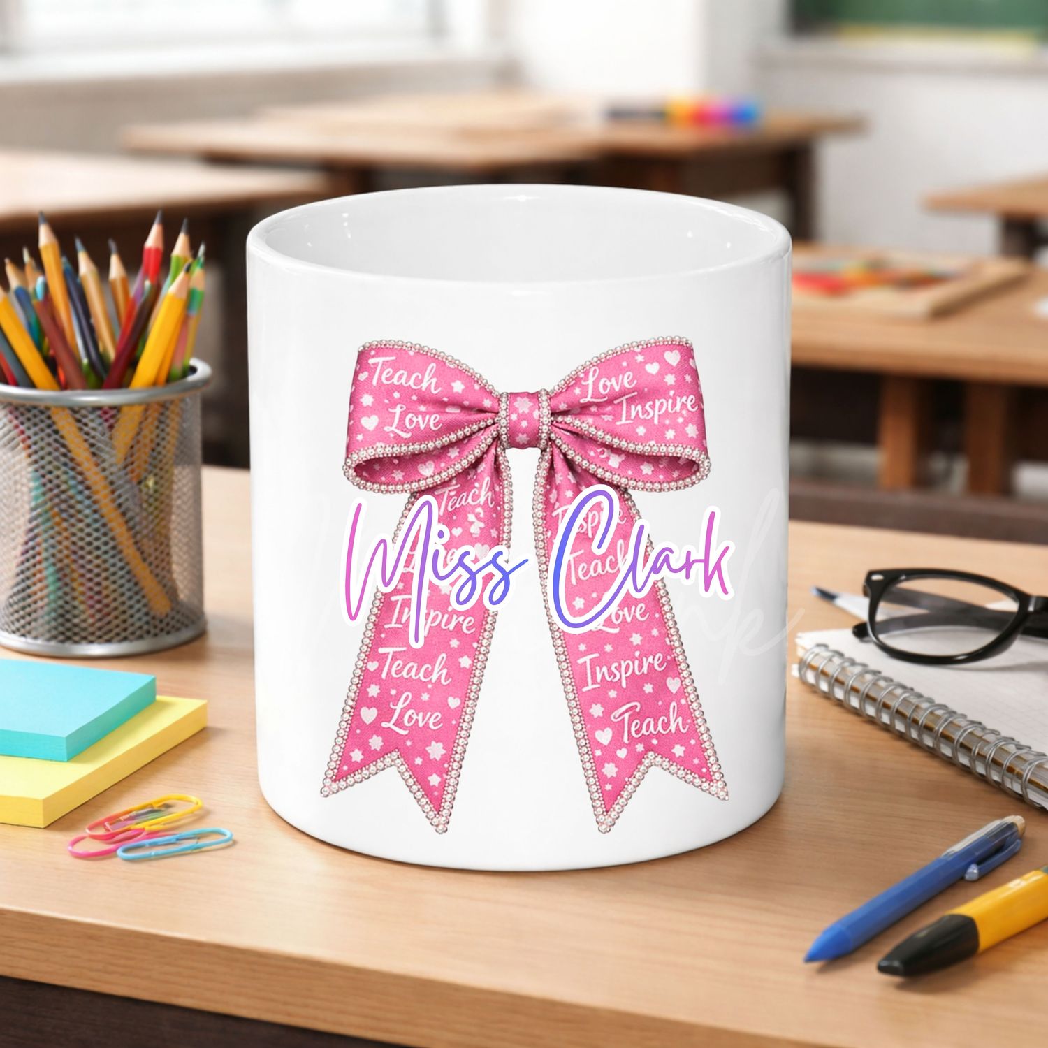 Teach Love Inspire Personalised Teacher Bow DTF or UVDTF Decal
