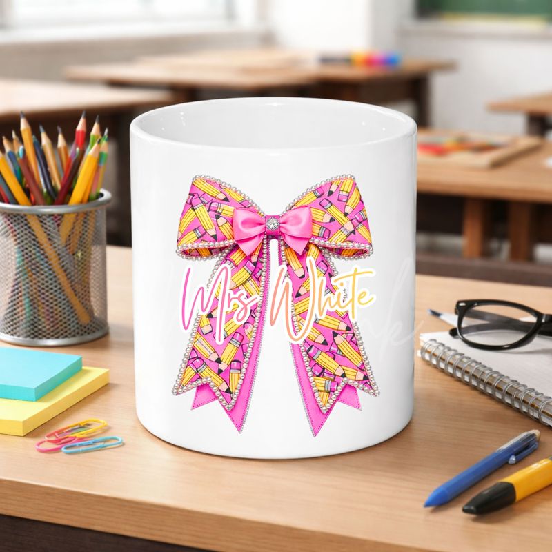 Teacher Pencil Personalised Teacher Bow DTF or UVDTF Decal
