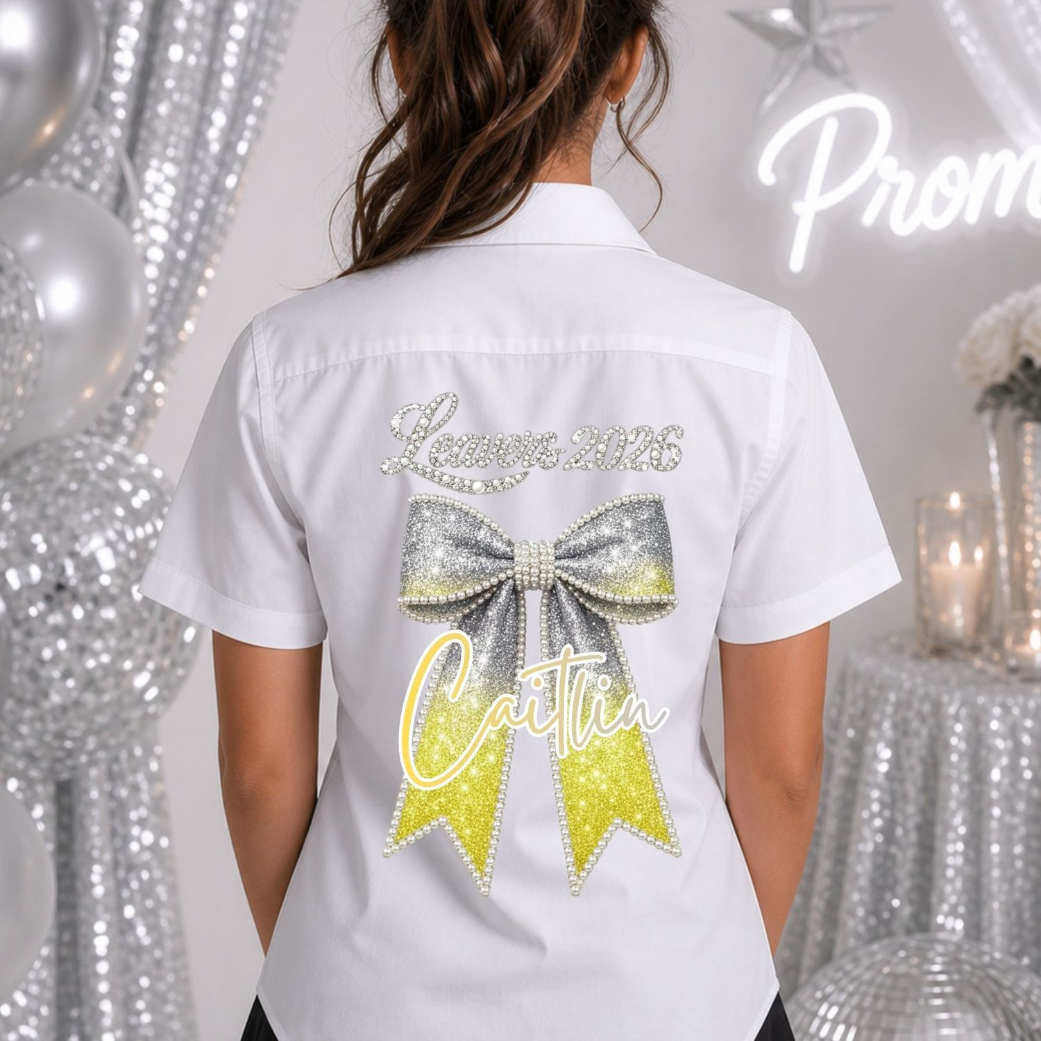 Ombre Yellow Pearls &amp; Sparkle Effect 2026 School Leavers DTF