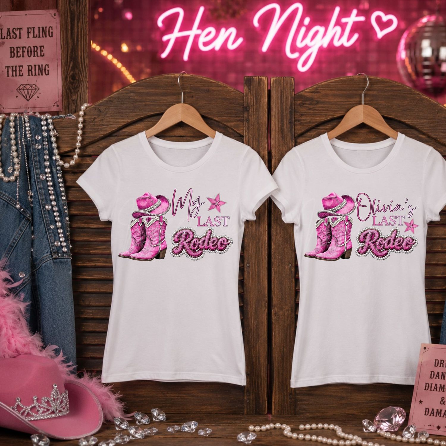 Last Rodeo Cow Girl Pink Denim Effect Hen Night DTF