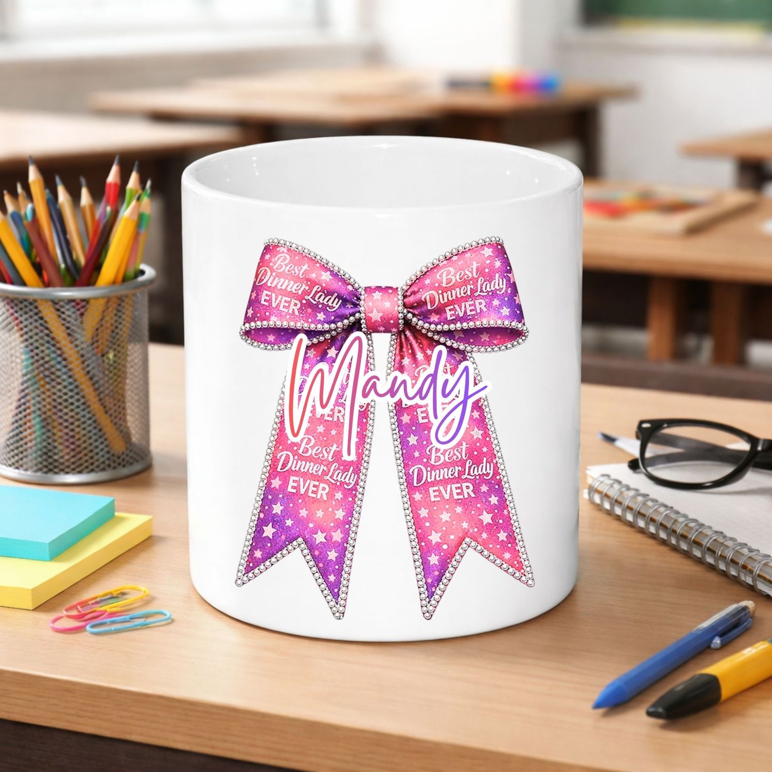 Best Dinner Lady Personalised Bow DTF or UVDTF Decal