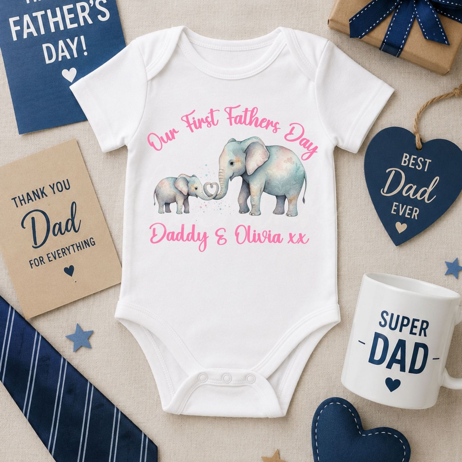 Our First Fathers Day Heart Trunk Elephants UVDTF or DTF Decal