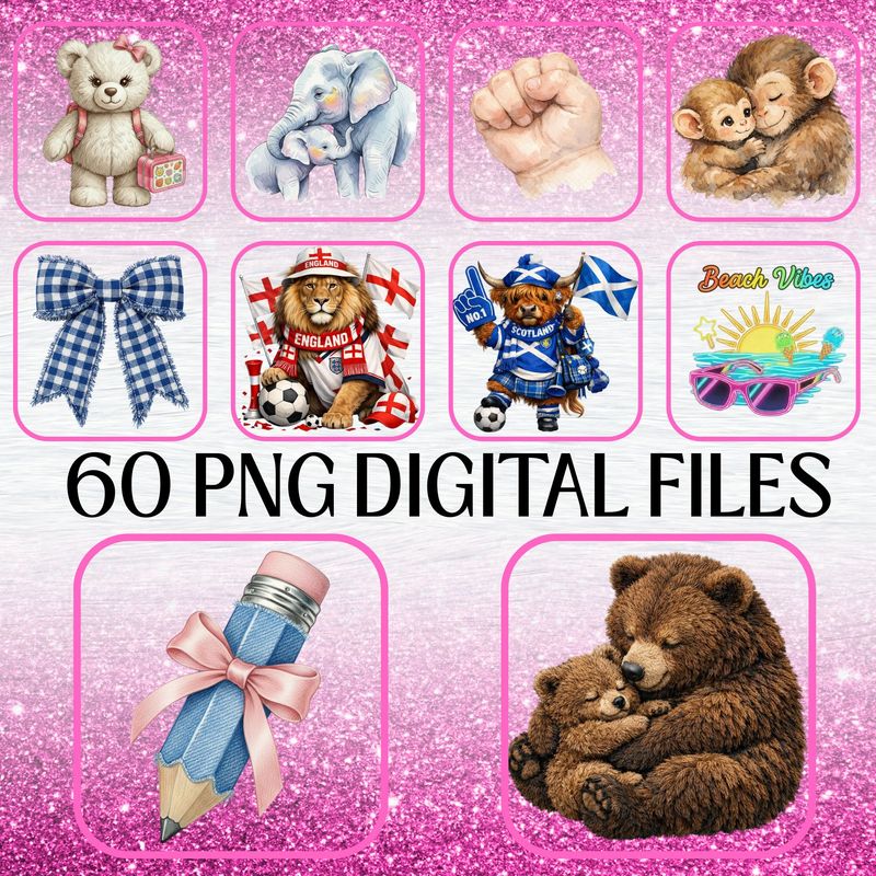 60 x Summer, Father's Day, Teacher, Prom, Bow's, Football &amp; more Digital Designs PNG's