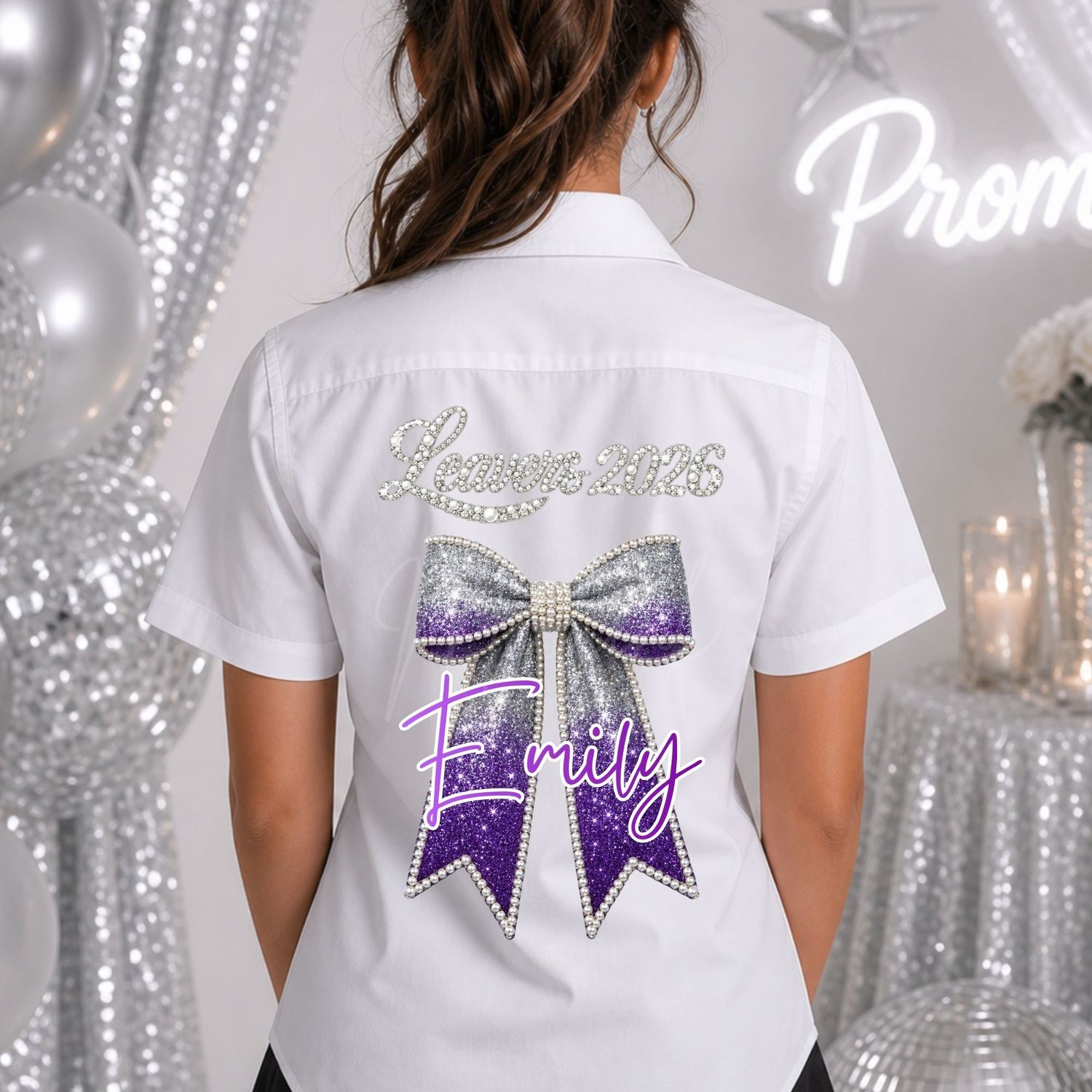 Ombre Deep Purple Pearls &amp; Sparkle Effect 2026 School Leavers DTF