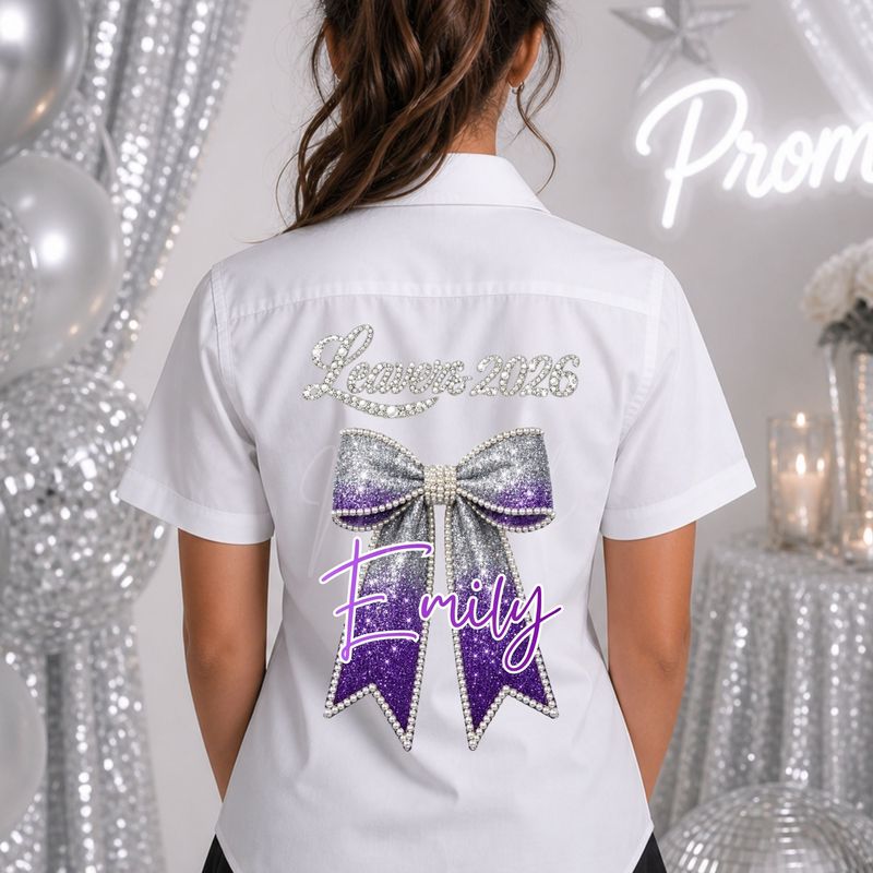 Ombre Deep Purple Pearls &amp; Sparkle Effect 2026 School Leavers DTF