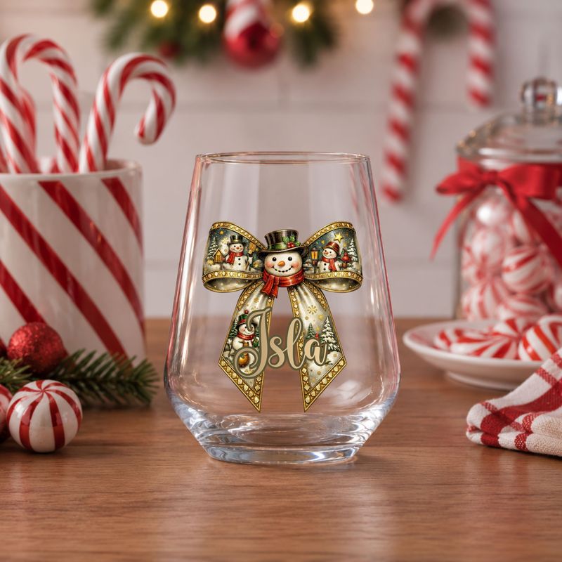 Vintage Snowman Personalised Bow DTF or UVDTF Decal