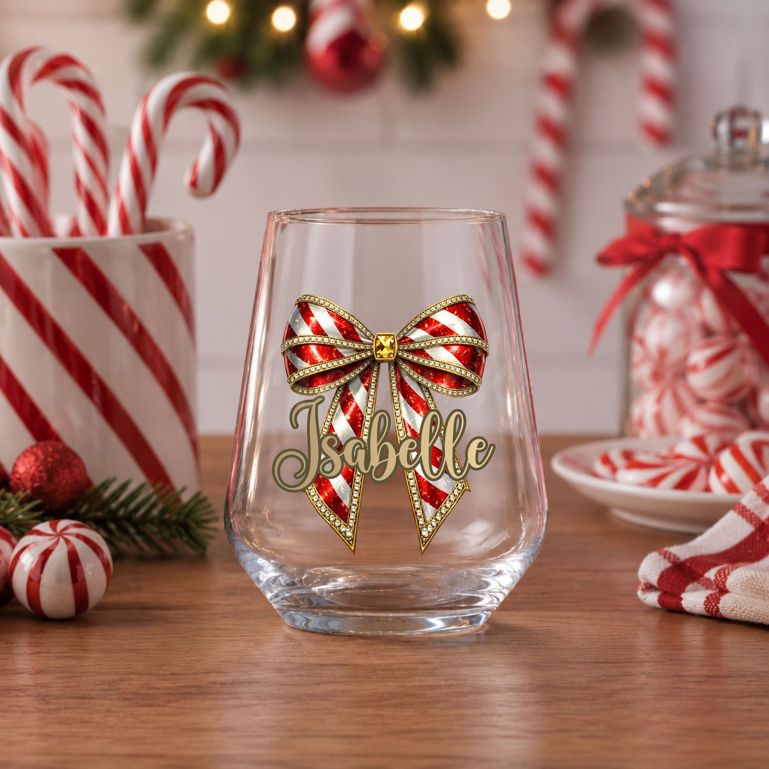 Candy Cane Personalised Bow DTF or UVDTF Decal