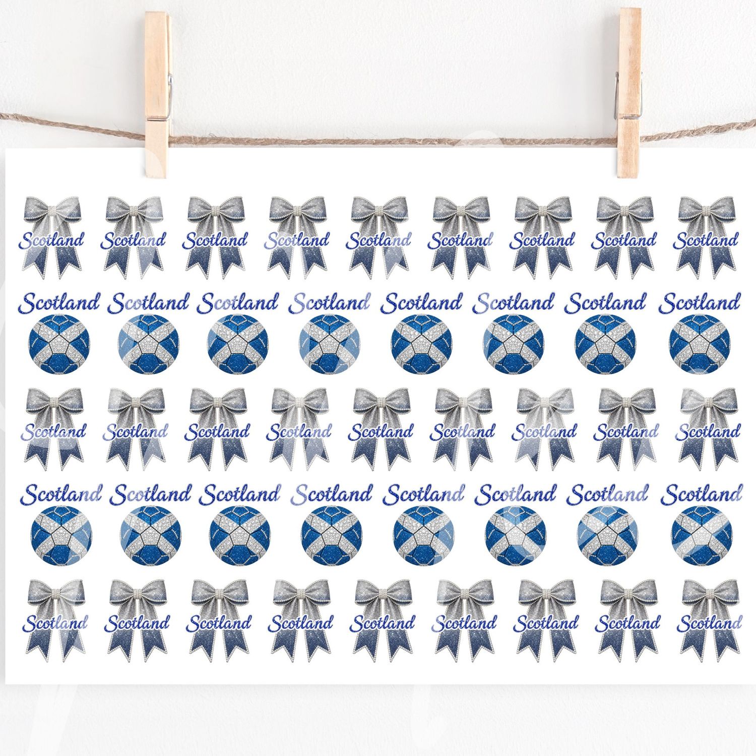 Scotland Football Ombre Bow &amp; Glitter Effect Football Hair Bow Sheet A4 Sheet DTF or UVDTF