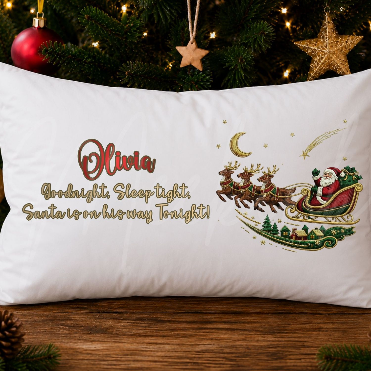 Santa's On His Way Tonight Faux Embroidery Gold Trim &amp;  DTF or UVDTF Decal