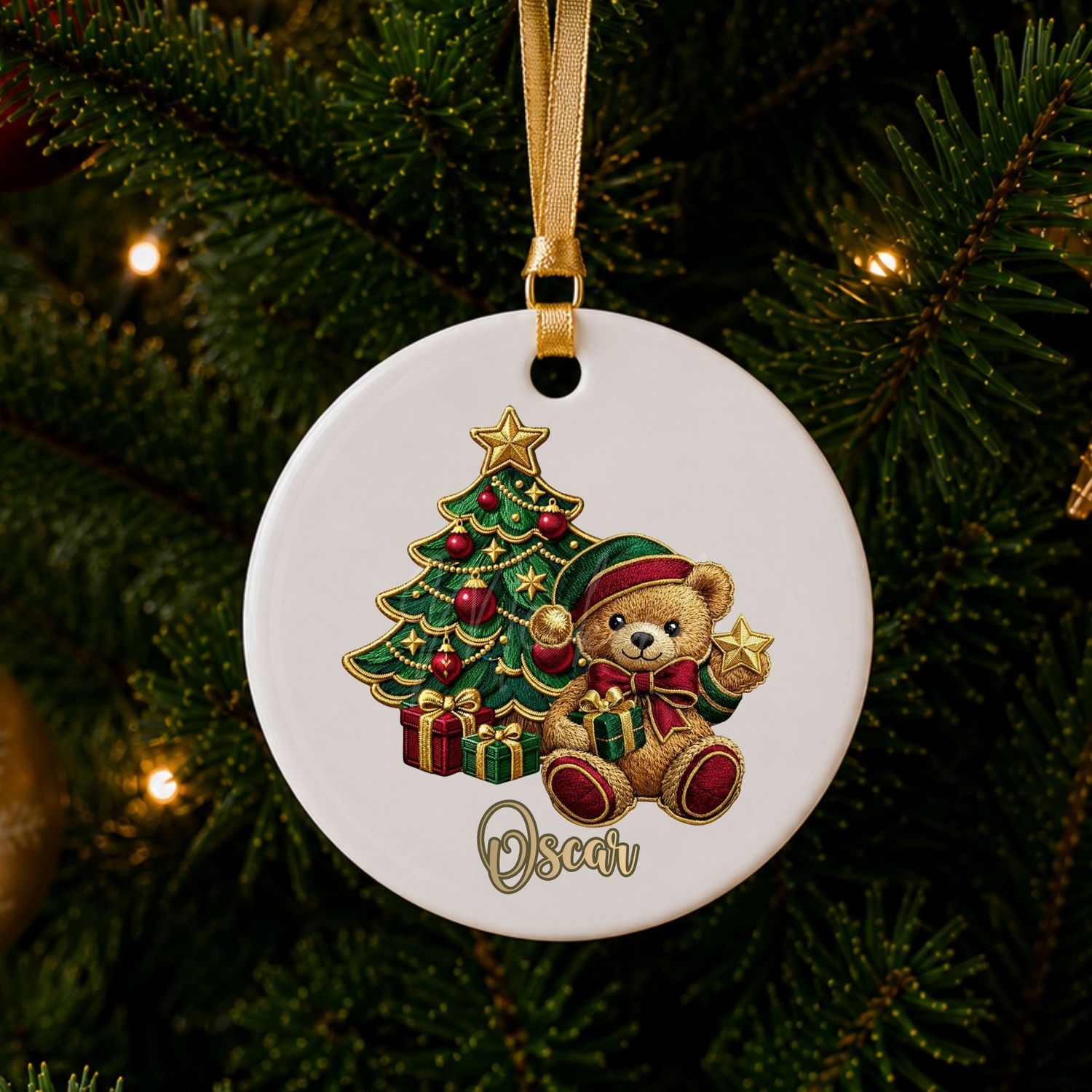 Traditional Bear Faux Embroidery Gold Trim &amp;  DTF or UVDTF Decal
