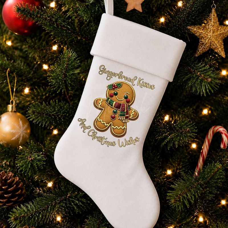 Gingerbread Kisses Faux Embroidery Gold Trim &amp;  DTF or UVDTF Decal